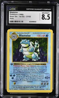 Pokemon CGC NM/MINT+ 8.5 Blastoise 2/102 Base Set Shadowless 1st Edition Holo - Image 1