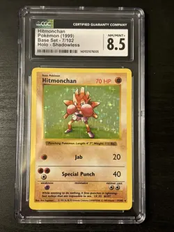 Hitmonchan Shadowless Rare Holo Shadowless Base Set Pokemon 7/102 Cgc 8.5 - Image 1