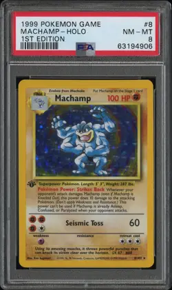 Pokemon TCG 1999 Machamp Base Set 8/102 1st Edition Holo Rare PSA 8 NM/Mint - Image 1