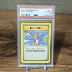 1999 POKEMON GAME 93 GUST OF WIND TRAINER PSA 10 GEM MINT BASE SET UNLIMITED - Image 1