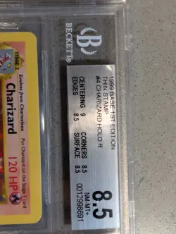1999 Pokemon Base Set Shadowless 4 Charizard Holo Rare Thin Stamp BGS 8.5 NM-MT+ - Image 4
