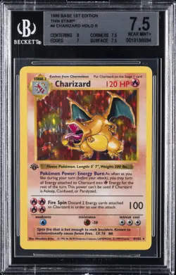 1999 POKEMON BASE SET 1ST EDITION THIN STAMP #4/102 CHARIZARD BGS 7.5 - Image 1