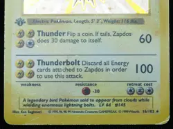 1st Edition Shadowless Zapdos 16/102 HP Holo Pokemon Card Thin Stamp - Image 4