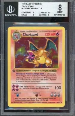 Charizard 1st Edition Shadowless Pokemon Base Set Holo #4 BGS 8 Thick Stamp - Image 1