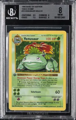 1999 POKEMON BASE SET UNLIMITED 1ST ED HOLO R THICK STAMP #15 VENUSAUR BGS 8 - Image 1