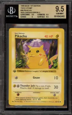 Pokemon Pikachu Base Set Shadowless Red Checks 1st Ed #58 Thick Stamp BGS 9.5 - Image 1