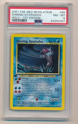 2001 POKEMON NEO REVELATION SHINING GYARADOS HOLO 1ST EDITION #65 PSA 8 - Image 1