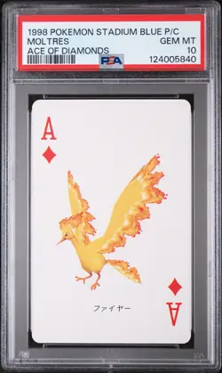 1998 POKEMON STADIUM BLUE VERSION PLAYING CARDS ACE OF DIAMONDS MOLTRES PSA 10 - Image 1
