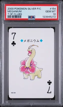 2000 POKEMON SILVER VERSION PLAYING CARDS 7 OF CLUBS #154 MEGANIUM PSA 10 - Image 1
