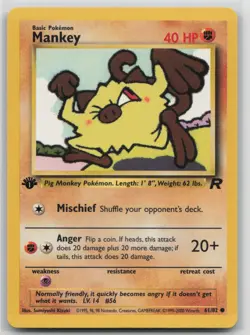 1st Edition Vintage Pokemon Card Mankey Common Team Rocket 61/82 VLP - Image 1