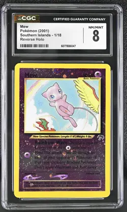 CGC 8 Mew 2001 Southern Islands 1/18 Reverse Holo SWIRL Pokemon Card - Image 1
