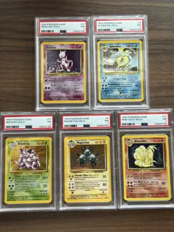 Pokemon TCG Base Set Holo Rare Card Lot 5 of PSA Holo MewTwo Gyarados 1999 - Image 1