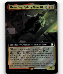 MTG Three Dog, Galaxy News DJ (Extended Art) (Surge Foil) - UB: Fallout - Image 1