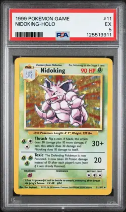 1999 POKEMON BASE SET UNLIMITED #11 NIDOKING-HOLO PSA 5 - Image 1