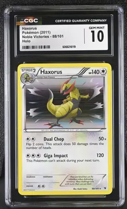 CGC 10 GEM MINT Haxorus 2011 Noble Victories 88/101 Holo Pokemon Card - Image 1
