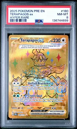 2025 POKEMON PRE EN-PRISMATIC EVOLUTIONS HYPER RARE #180 TERAPAGOS EX PSA 8 - Image 1