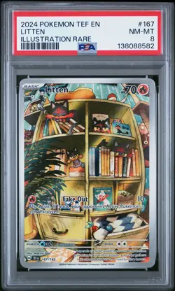 2024 POKEMON TEF EN-TEMPORAL FORCES ILLUSTRATION RARE #167 LITTEN PSA 8 - Image 1