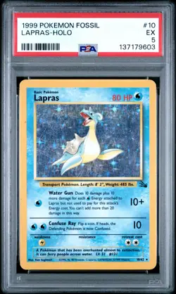 1999 POKEMON FOSSIL #10 LAPRAS-HOLO PSA 5 - Image 1