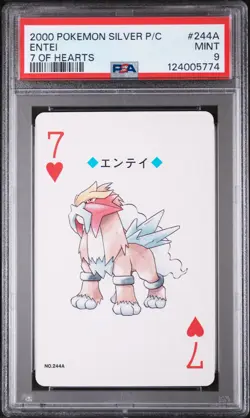 2000 POKEMON SILVER VERSION PLAYING CARDS 7 OF HEARTS #244A ENTEI PSA 9 - Image 1