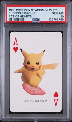 1998 POKEMON STADIUM YELLOW VERSION PLAYING CARDS SURFING PIKACHU PSA 10 - Image 1
