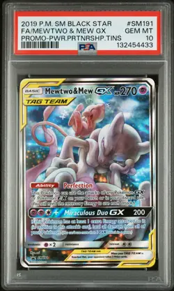 2019 POKEMON SM BLACK STAR PROMO #SM191 FULL ART/MEWTWO & MEW GX PSA 10 - Image 1