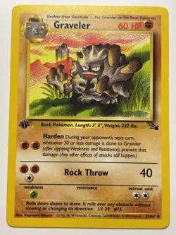 1999 Pokemon TCG Graveler #37/62 1st Edition Stage 1 Uncommon Fossil Set WOTC NM - Image 1