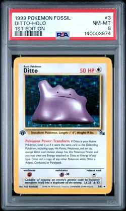 1999 POKEMON FOSSIL 1ST EDITION #3 DITTO-HOLO PSA 8 - Image 1