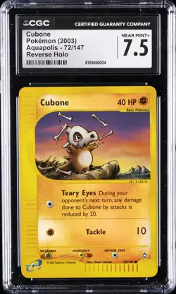 2003 POKEMON AQUAPOLIS REVERSE HOLO #72 CUBONE CGC 7.5 - Image 1