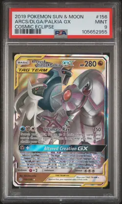 2019 POKEMON SUN & MOON COSMIC ECLIPSE #156 ARCEUS & DIALGA & PALKIA GX PSA 9 - Image 1