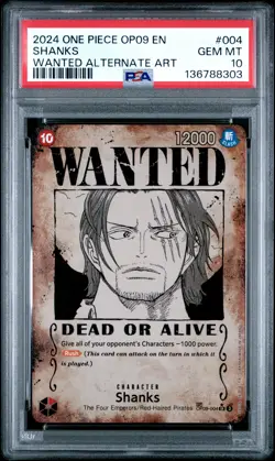 2024 ONE PIECE OP09-EMPERORS IN THE NEW WORLD WANTED ALTERNATE ART SHANKS PSA 10 - Image 1