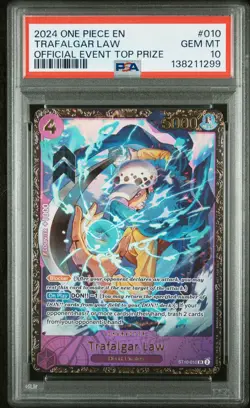 2024 ONE PIECE PROMOS OFFICIAL EVENT TOP PRIZE #010 TRAFALGAR LAW PSA 10 - Image 1