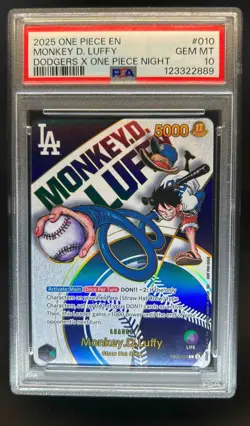 2025 One Piece Monkey D. Luffy Dodgers X #EB02-010 PSA 10 - Image 1