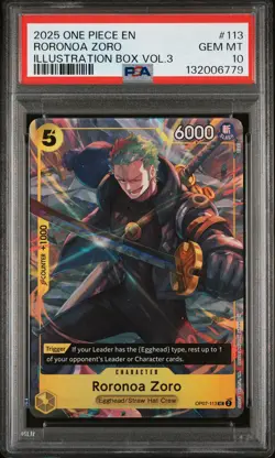 2025 ONE PIECE PROMOS ILLUSTRATION BOX VOL.3 #113 RORONOA ZORO PSA 10 - Image 1