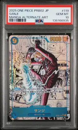2025 ONE PIECE JAPANESE PRB02-PREMIUM BOOSTER MANGA ALT ART #119 SANJI PSA 10 - Image 1