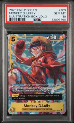 2025 ONE PIECE PROMOS ILLUSTRATION BOX VOL.3 #109 MONKEY D. LUFFY PSA 10 - Image 1