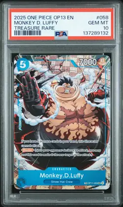 2025 ONE PIECE OP13-CARRYING ON HIS WILL TREASURE RARE MONKEY D. LUFFY PSA 10 - Image 1