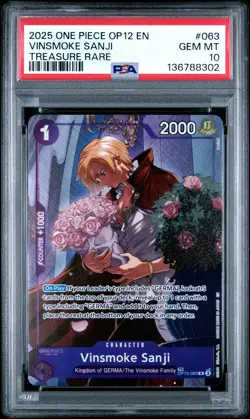 2025 ONE PIECE OP12-LEGACY OF THE MASTER TREASURE RARE VINSMOKE SANJI PSA 10 - Image 1