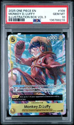 2025 ONE PIECE PROMOS ILLUSTRATION BOX VOL.3 #109 MONKEY D. LUFFY PSA 10 - Image 1