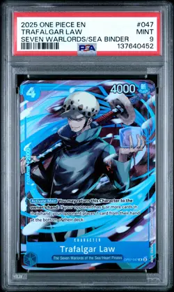 2025 ONE PIECE SEVEN WARLORDS OF THE SEA BINDER SET #047 TRAFALGAR LAW PSA 9 - Image 1