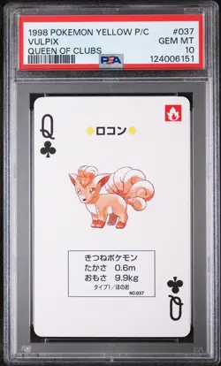 1998 POKEMON YELLOW VERSION PLAYING CARDS QUEEN OF CLUBS #037 VULPIX PSA 10 - Image 1