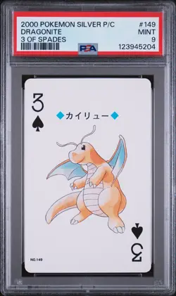 2000 POKEMON SILVER VERSION PLAYING CARDS 3 OF SPADES #149 DRAGONITE PSA 9 - Image 1