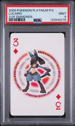2009 POKEMON PLATINUM VERSION PLAYING CARDS 3 OF DIAMONDS LUCARIO PSA 9 - Image 1