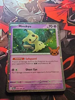 Mimikyu - (Cosmos Holo) W/ Swirl 037/091 Trick or Trade 2024 Stamped Card NM - Image 1