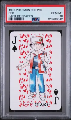 1996 POKEMON RED VERSION PLAYING CARDS JACK OF SPADES RED PSA 10 - Image 1