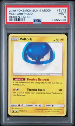 2019 POKEMON SUN & MOON HIDDEN FATES #SV13 VOLTORB-HOLO PSA 9 - Image 1