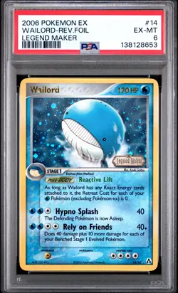 2006 POKEMON EX LEGEND MAKER #14 WAILORD-REVERSE FOIL PSA 6 - Image 1