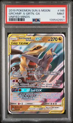 2019 POKEMON SUN & MOON UNIFIED MINDS #146 GARCHOMP & GIRATINA GX PSA 9 - Image 1