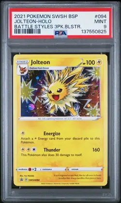 2021 POKEMON PROMO BATTLE STYLES THREE PACK BLISTERS #094 JOLTEON-HOLO PSA 9 - Image 1