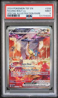 2024 POKEMON TEMPORAL FORCES SPECIAL ILLUSTRATION RARE #208 RAGING BOLT EX PSA 9 - Image 1