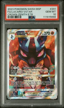 2023 POKEMON SWSH CROWN ZENITH ETB PROMO #291 FULL ART/LUCARIO VSTAR PSA 10 - Image 1